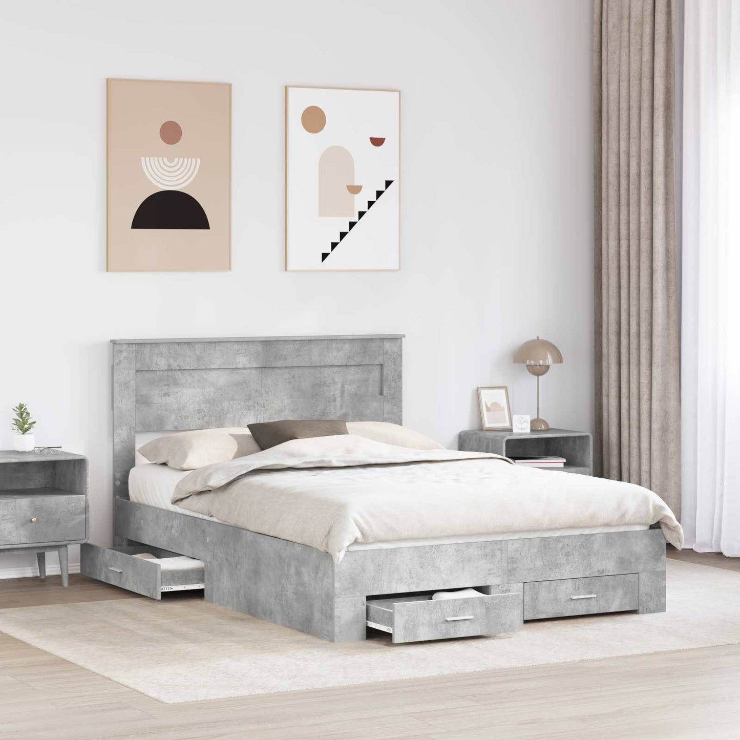 Bed Frame Concrete Grey 140 x 200 cm Engineered Wood