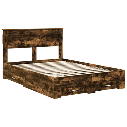 Bed Frame with Drawer Smoked Oak 140 x 200 cm Engineered Wood