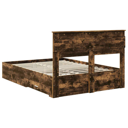 Bed Frame with Drawer Smoked Oak 140 x 200 cm Engineered Wood
