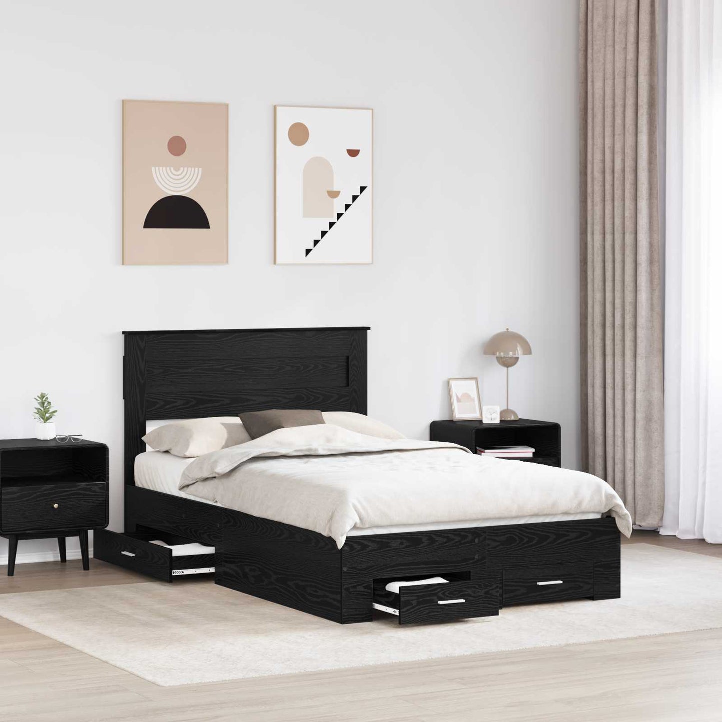 Bed Frame with Headboard Black Oak 135 x 190 cm Engineered Wood