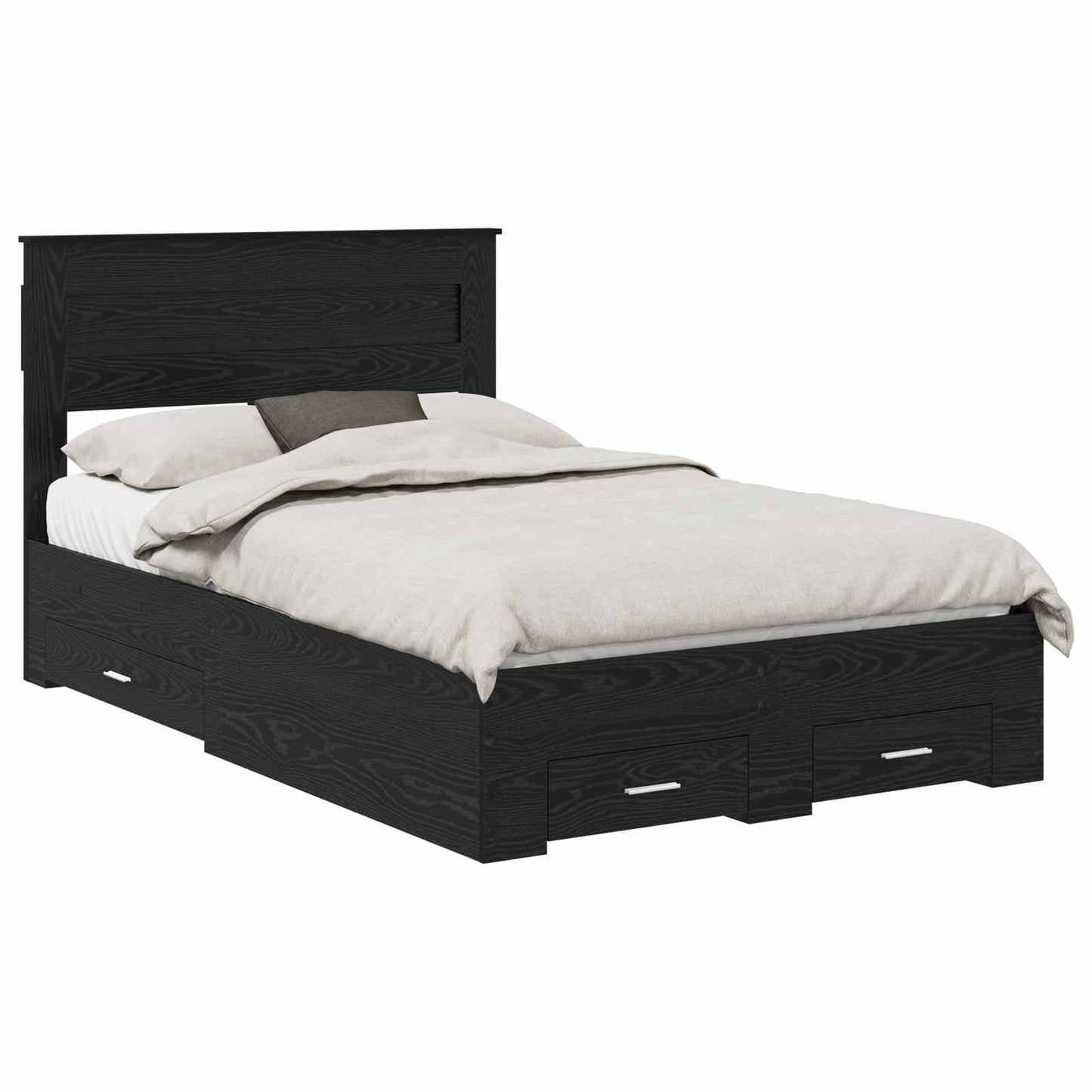 Bed Frame with Headboard Black Oak 135 x 190 cm Engineered Wood