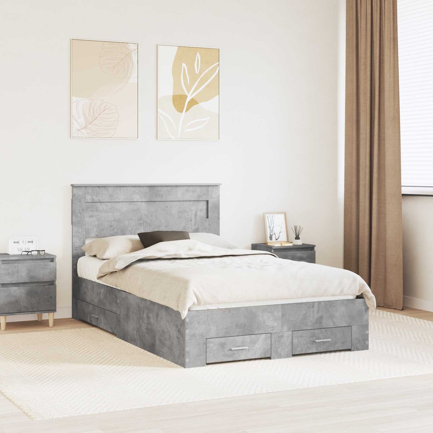 Bed Frame Concrete Grey 135 x 190 cm Engineered Wood
