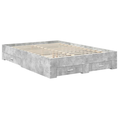 Bed Frame Concrete Grey 135 x 190 cm Engineered Wood