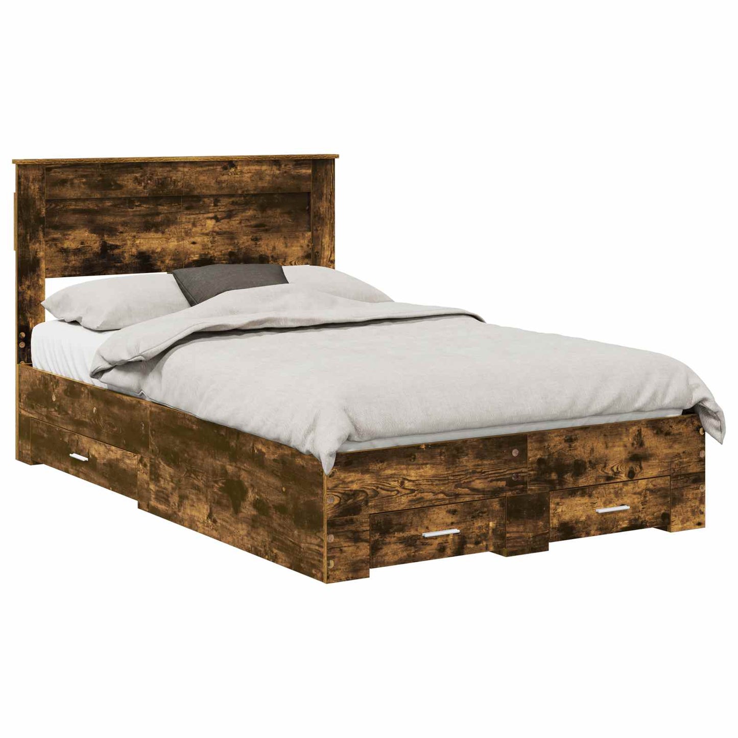 Bed Frame with Drawer Smoked Oak 135 x 190 cm Engineered Wood
