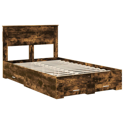 Bed Frame with Drawer Smoked Oak 135 x 190 cm Engineered Wood