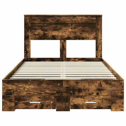 Bed Frame with Drawer Smoked Oak 135 x 190 cm Engineered Wood