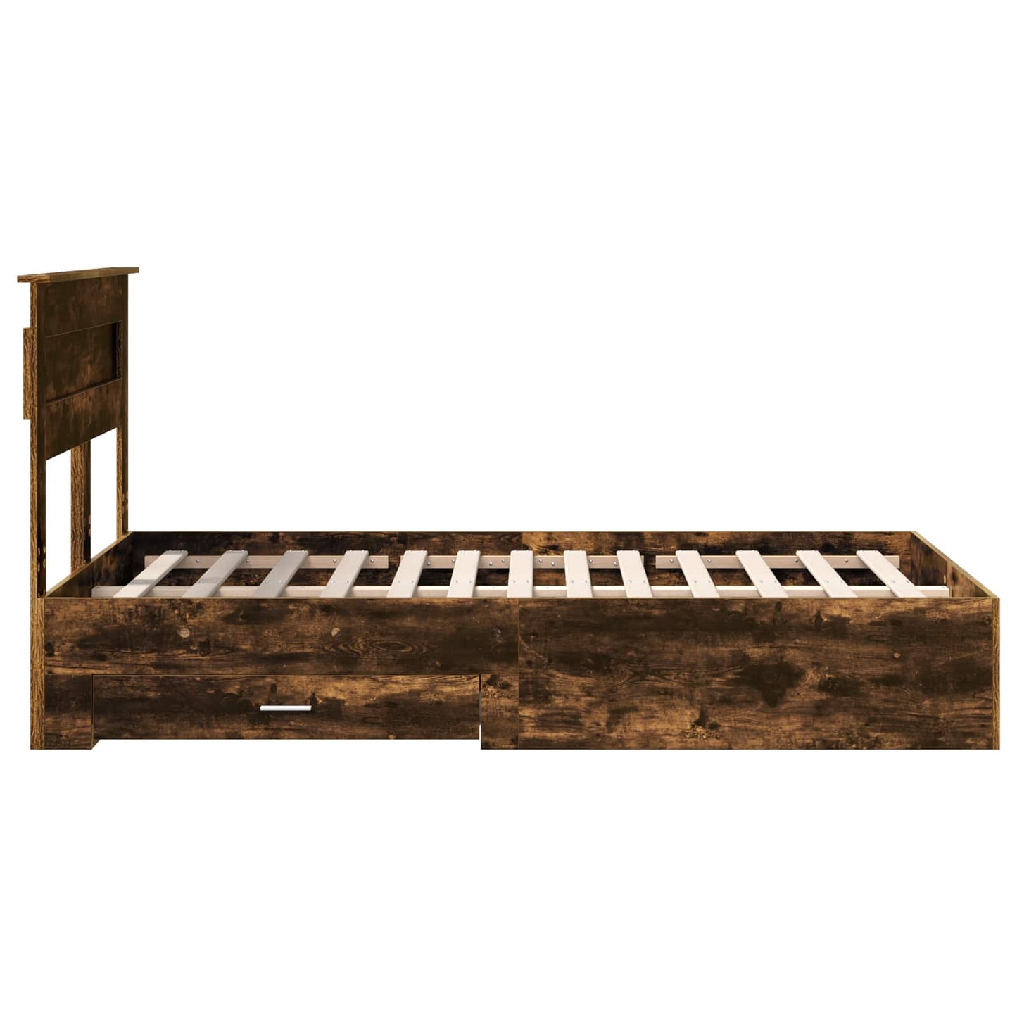 Bed Frame with Drawer Smoked Oak 135 x 190 cm Engineered Wood