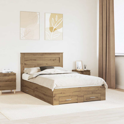 Bed Frame with Drawer Artisan Oak 120 x 190 cm Engineered Wood