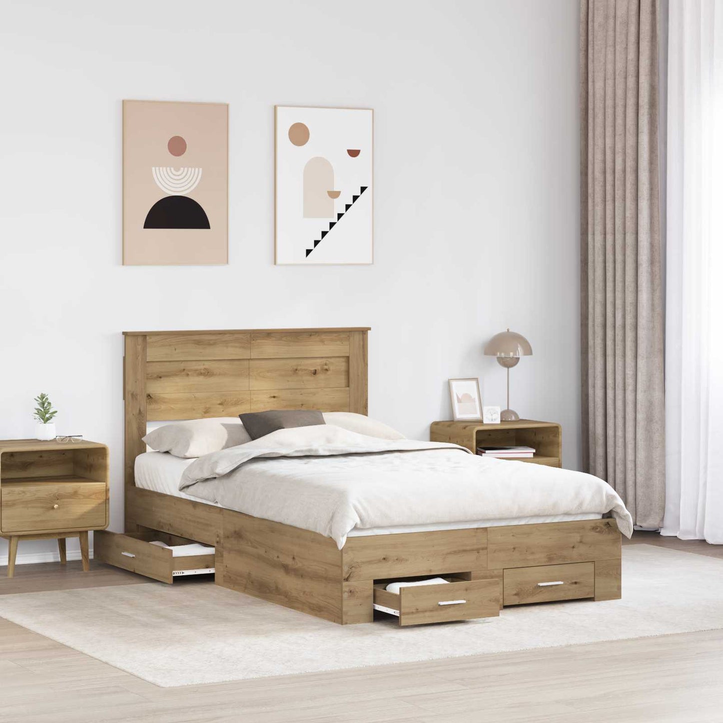 Bed Frame with Drawer Artisan Oak 120 x 190 cm Engineered Wood