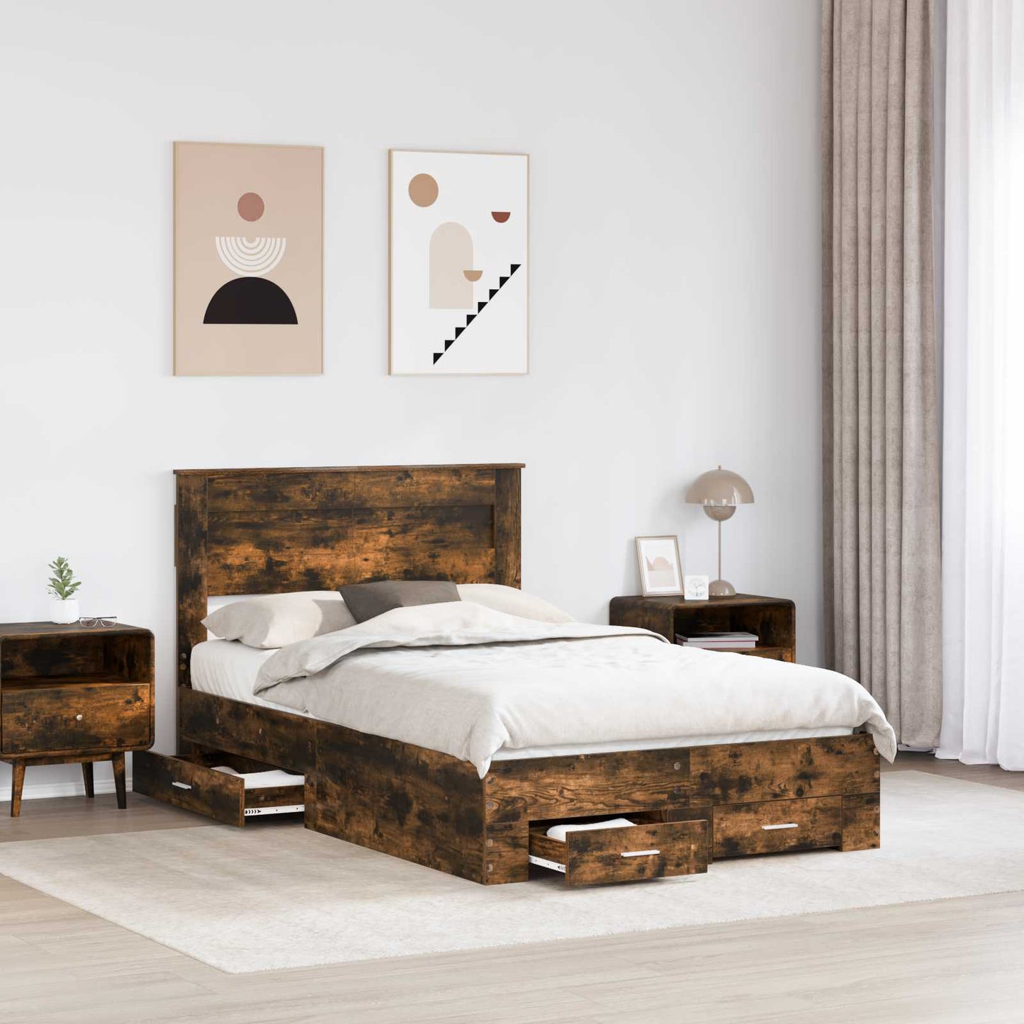 Bed Frame with Drawer Smoked Oak 120 x 200 cm Engineered Wood