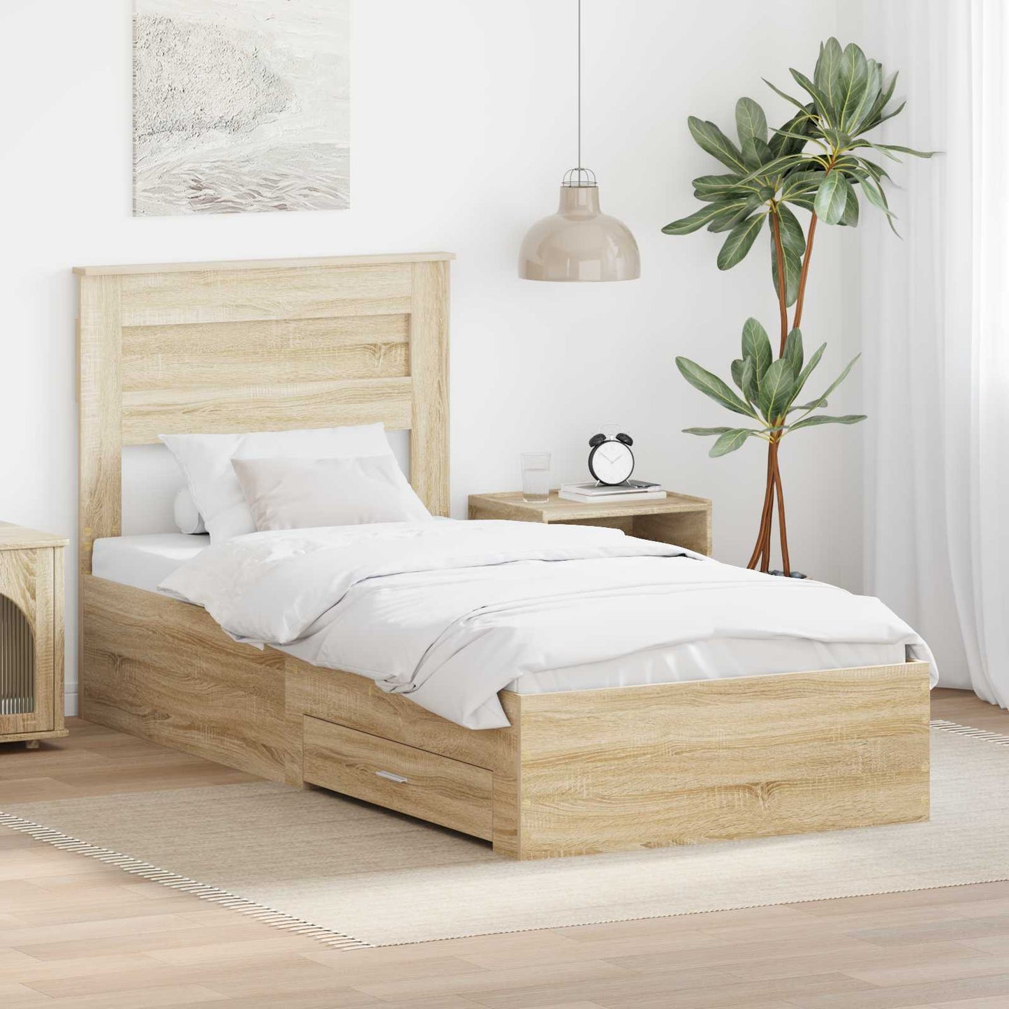 Bed Frame with Drawer Sonoma Oak 100 x 200 cm Engineered Wood
