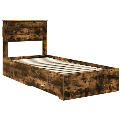 Bed Frame with Drawer Smoked Oak 100 x 200 cm Engineered Wood