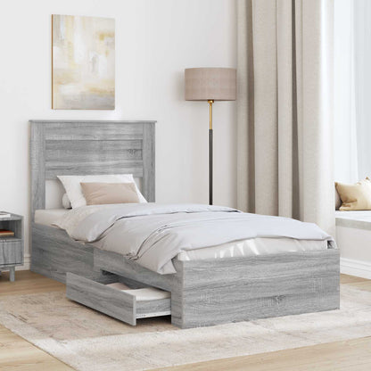 Bed Frame with Drawer Grey Sonoma 100 x 200 cm Engineered Wood