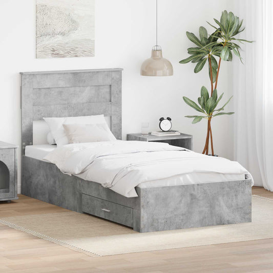 Bed Frame with Drawer Concrete Grey 90 x 190 cm Engineered Wood