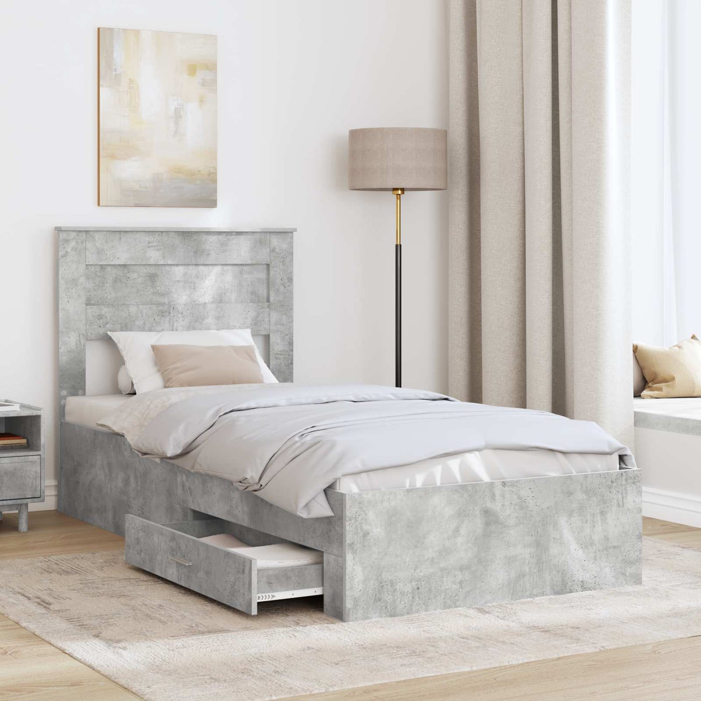 Bed Frame with Drawer Concrete Grey 90 x 190 cm Engineered Wood