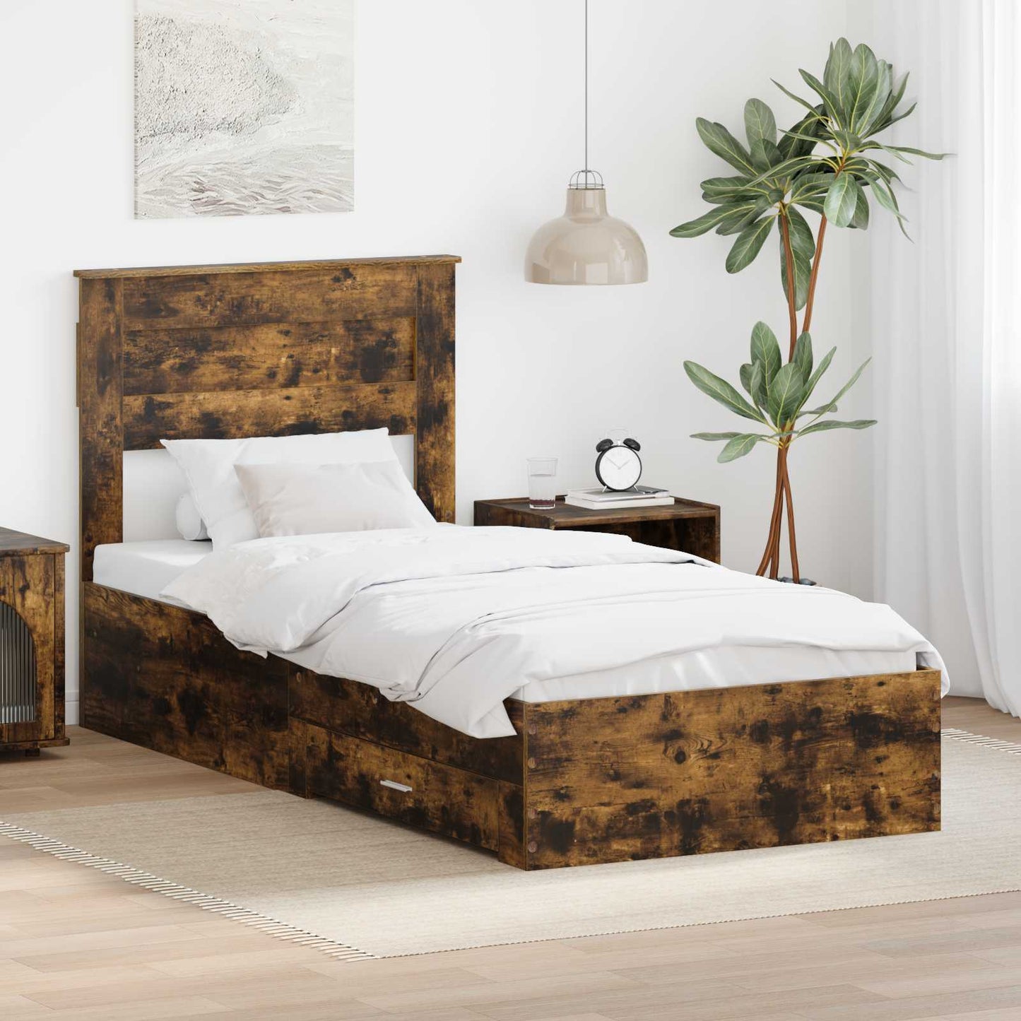 Bed Frame with Headboard Smoked Oak 90 x 190 cm Engineered Wood