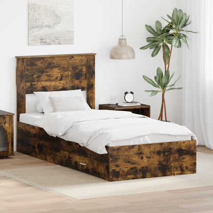 Bed Frame with Headboard Smoked Oak 90 x 190 cm Engineered Wood