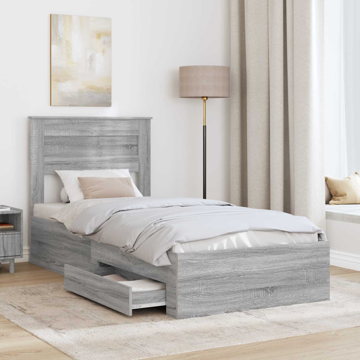 Bed Frame with Drawer Grey Sonoma 90 x 190 cm Engineered Wood