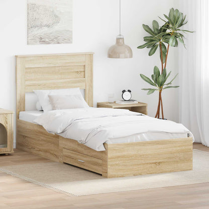 Bed Frame Sonoma Oak and Silver 75 x 190 cm Engineered Wood