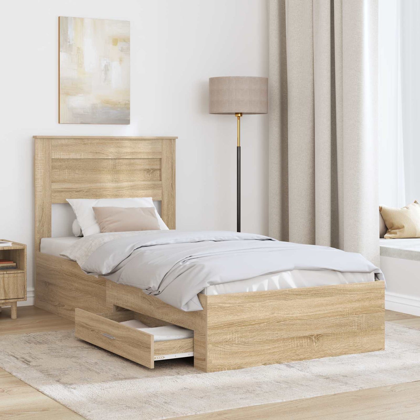 Bed Frame Sonoma Oak and Silver 75 x 190 cm Engineered Wood