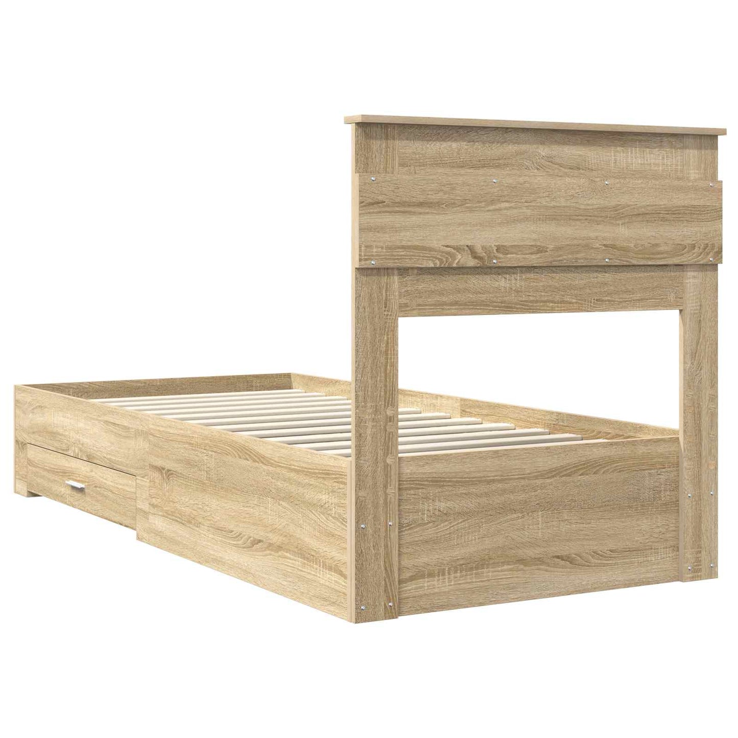 Bed Frame Sonoma Oak and Silver 75 x 190 cm Engineered Wood