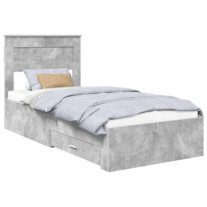 Bed Frame Concrete Grey and Silver 75 x 190 cm Engineered Wood
