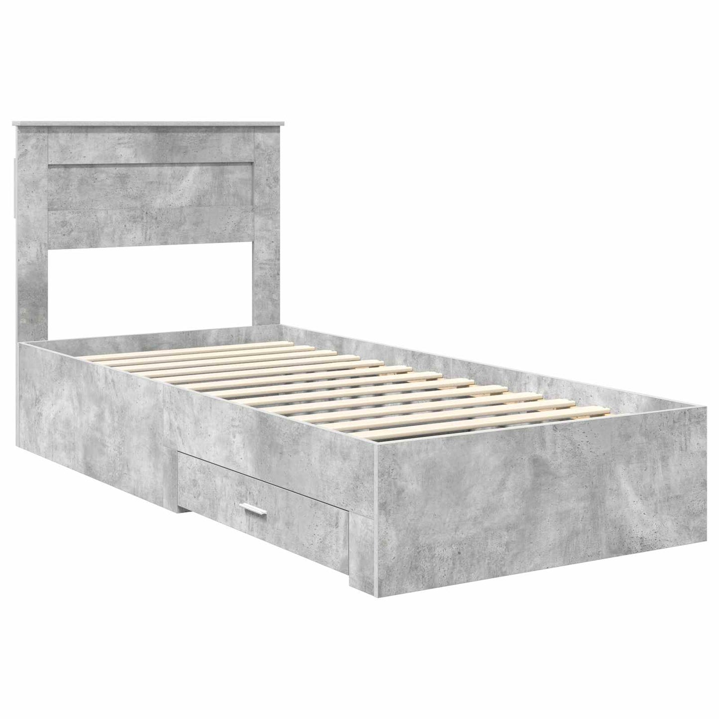 Bed Frame Concrete Grey and Silver 75 x 190 cm Engineered Wood