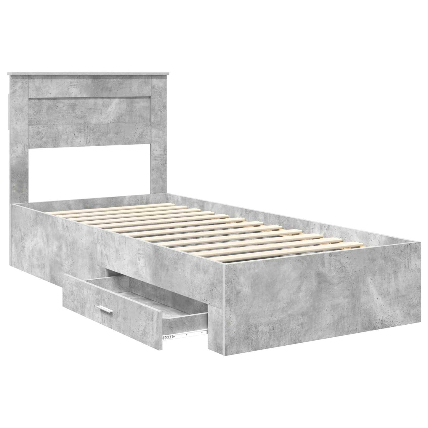 Bed Frame Concrete Grey and Silver 75 x 190 cm Engineered Wood
