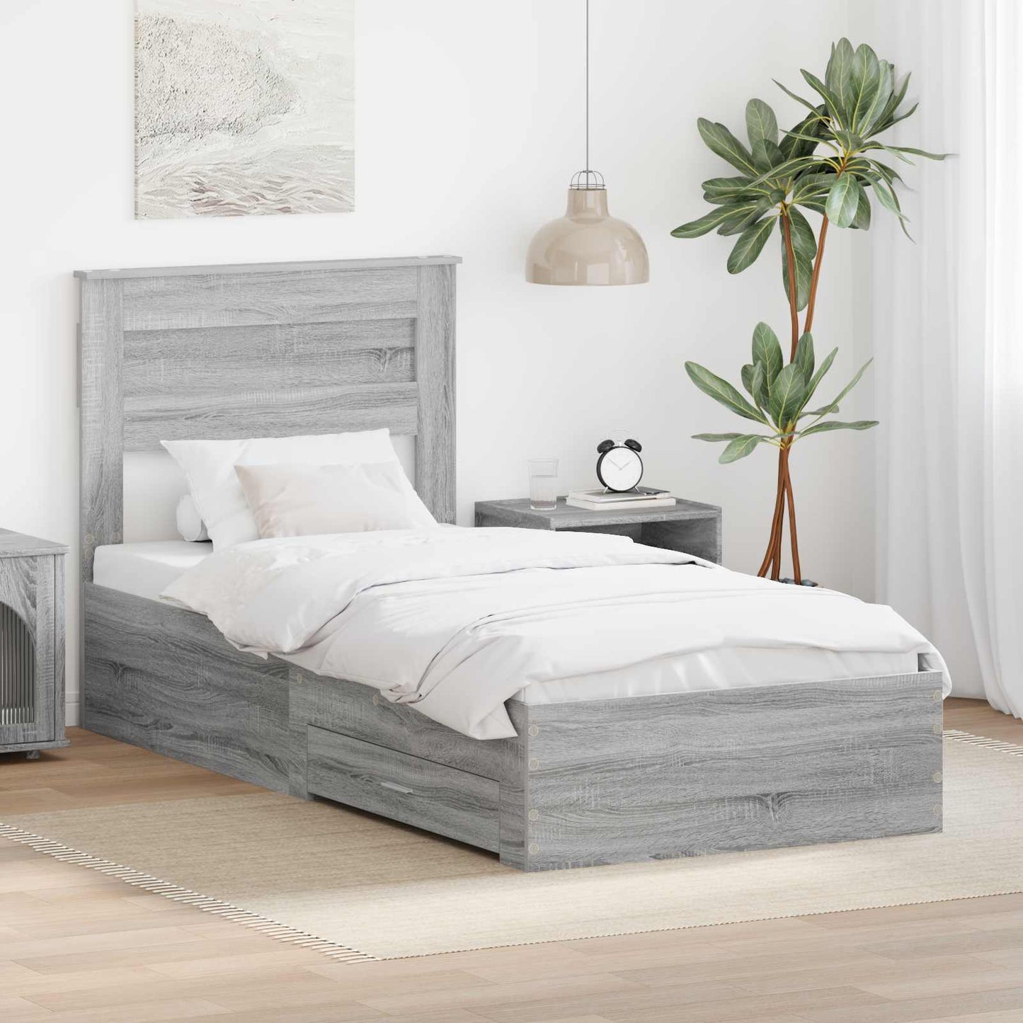 Bed Frame Grey Sonoma and Silver 75 x 190 cm Engineered Wood