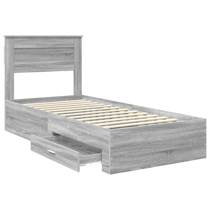 Bed Frame Grey Sonoma and Silver 75 x 190 cm Engineered Wood