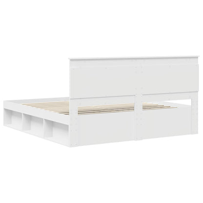 Bed Frame with Headboard White 200 x 200 cm Solid Pine Wood