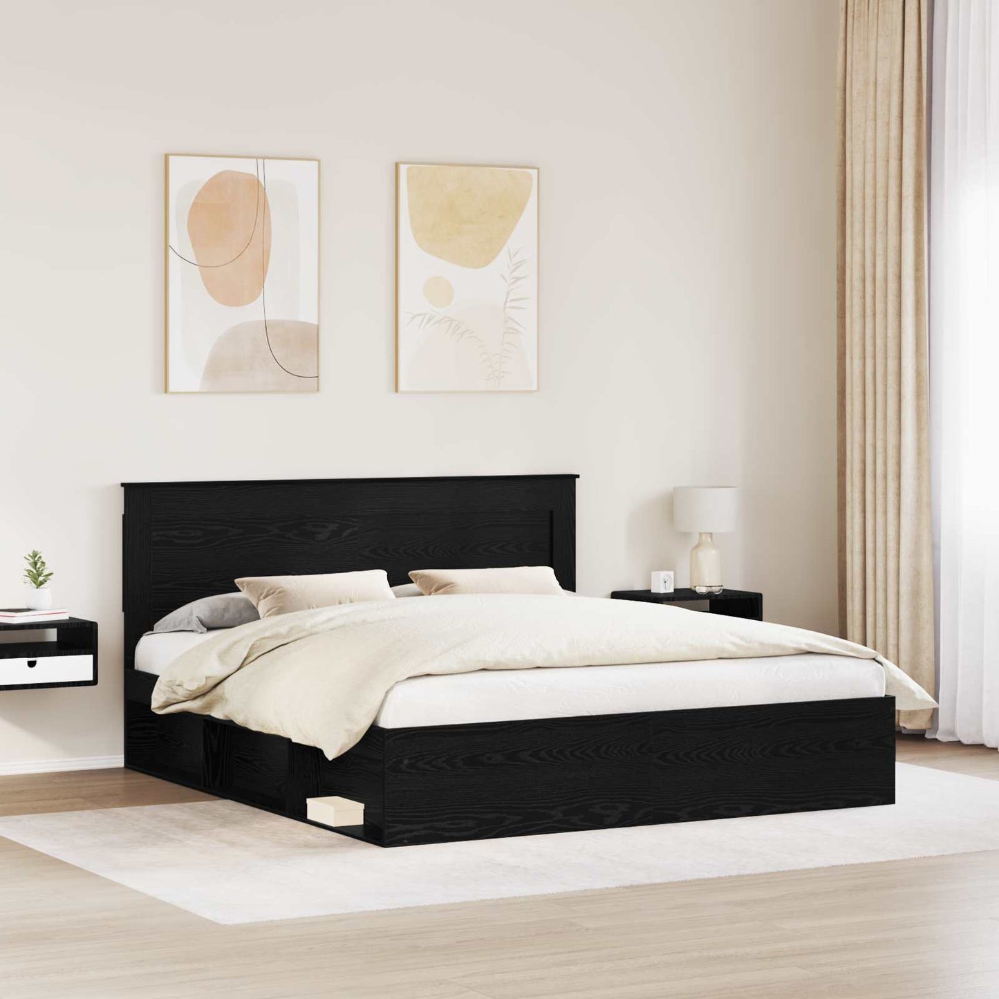 Bed Frame with Headboard Black 200 x 200 cm Solid Pine Wood