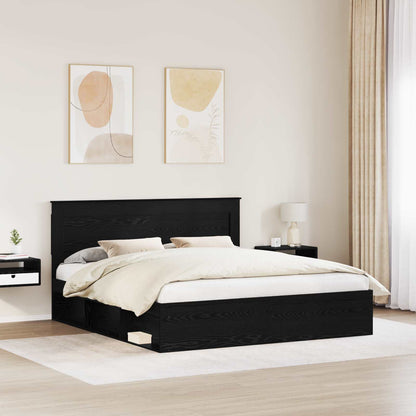 Bed Frame with Headboard Black 200 x 200 cm Solid Pine Wood