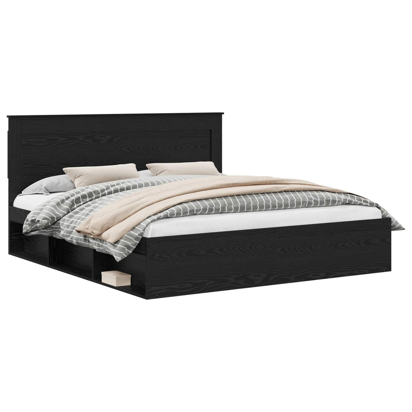 Bed Frame with Headboard Black 200 x 200 cm Solid Pine Wood