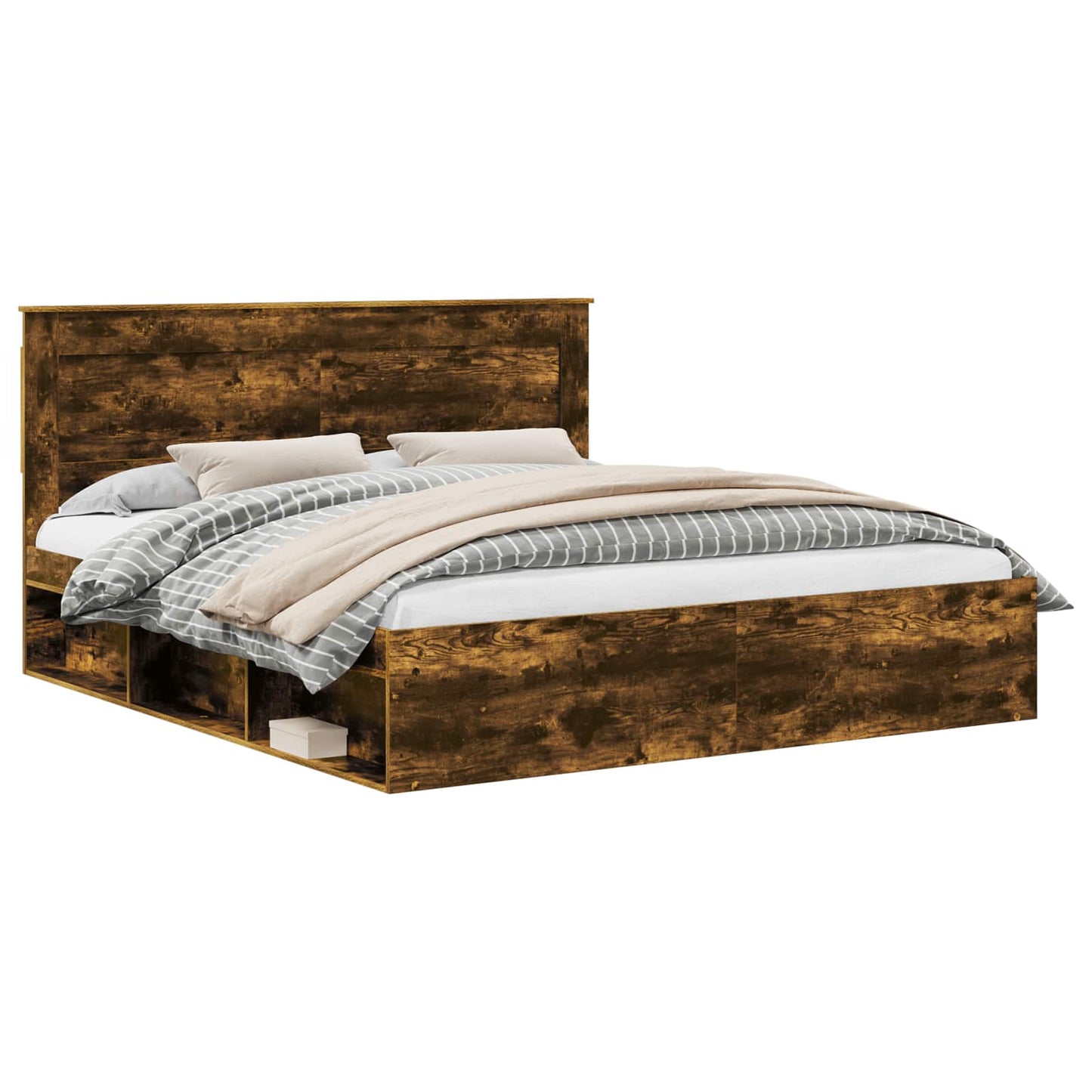 Bed Frame Smoked Oak 200 x 200 cm Solid Pine Wood
