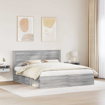Bed Frame Grey Sonoma 200 x 200 cm Solid Pine Wood
