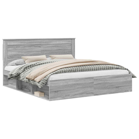 Bed Frame Grey Sonoma 200 x 200 cm Solid Pine Wood