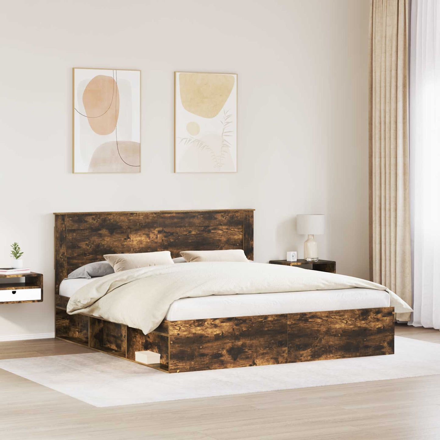 Bed Frame Smoked Oak 180 x 200 cm Solid Pine Wood