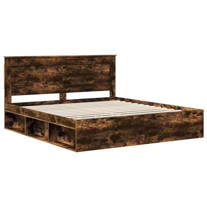 Bed Frame Smoked Oak 180 x 200 cm Solid Pine Wood