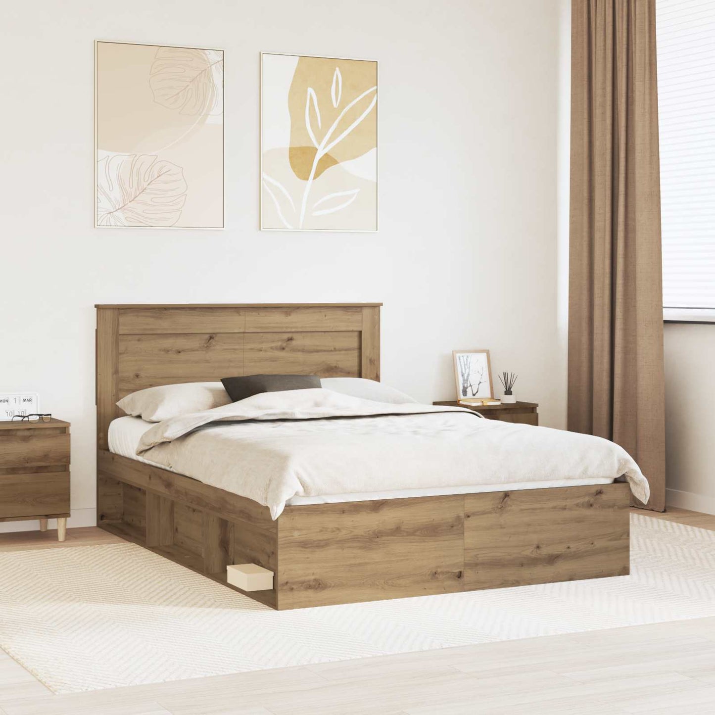 Bed Frame with Drawer Artisian Oak 150 x 200 cm Solid Pine Wood