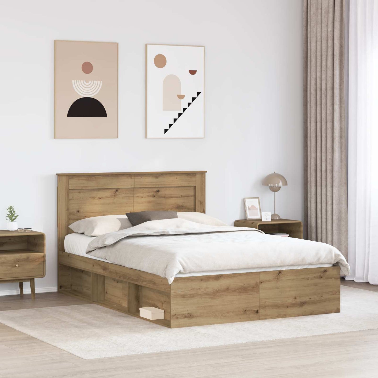 Bed Frame with Drawer Artisian Oak 150 x 200 cm Solid Pine Wood