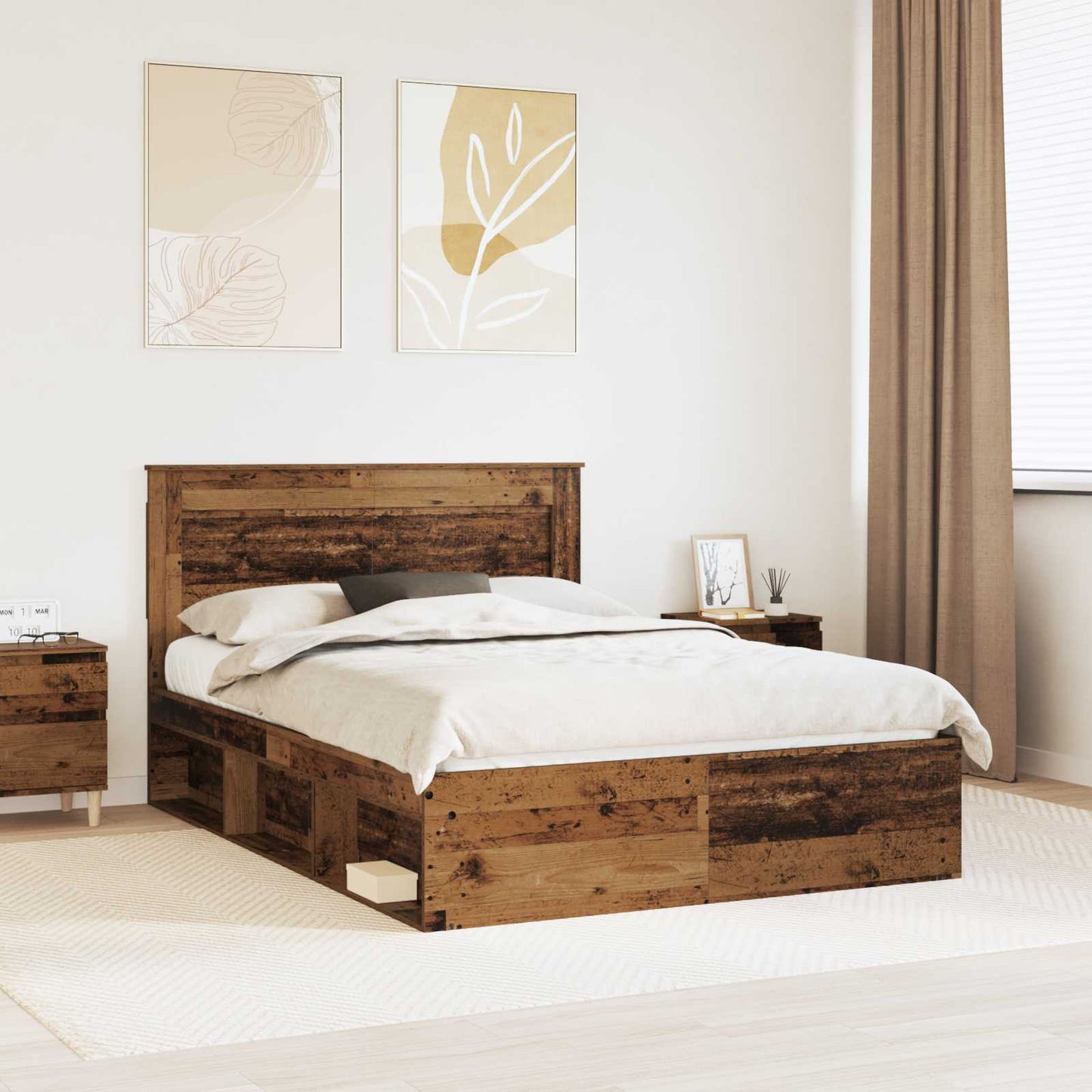 Bed Frame with Headboard Old Wood 140 x 190 cm Solid Pine Wood