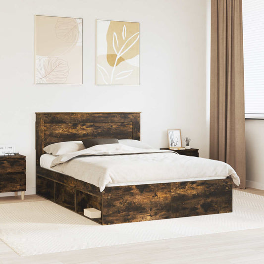Bed Frame Smoked Oak 140 x 200 cm Solid Pine Wood