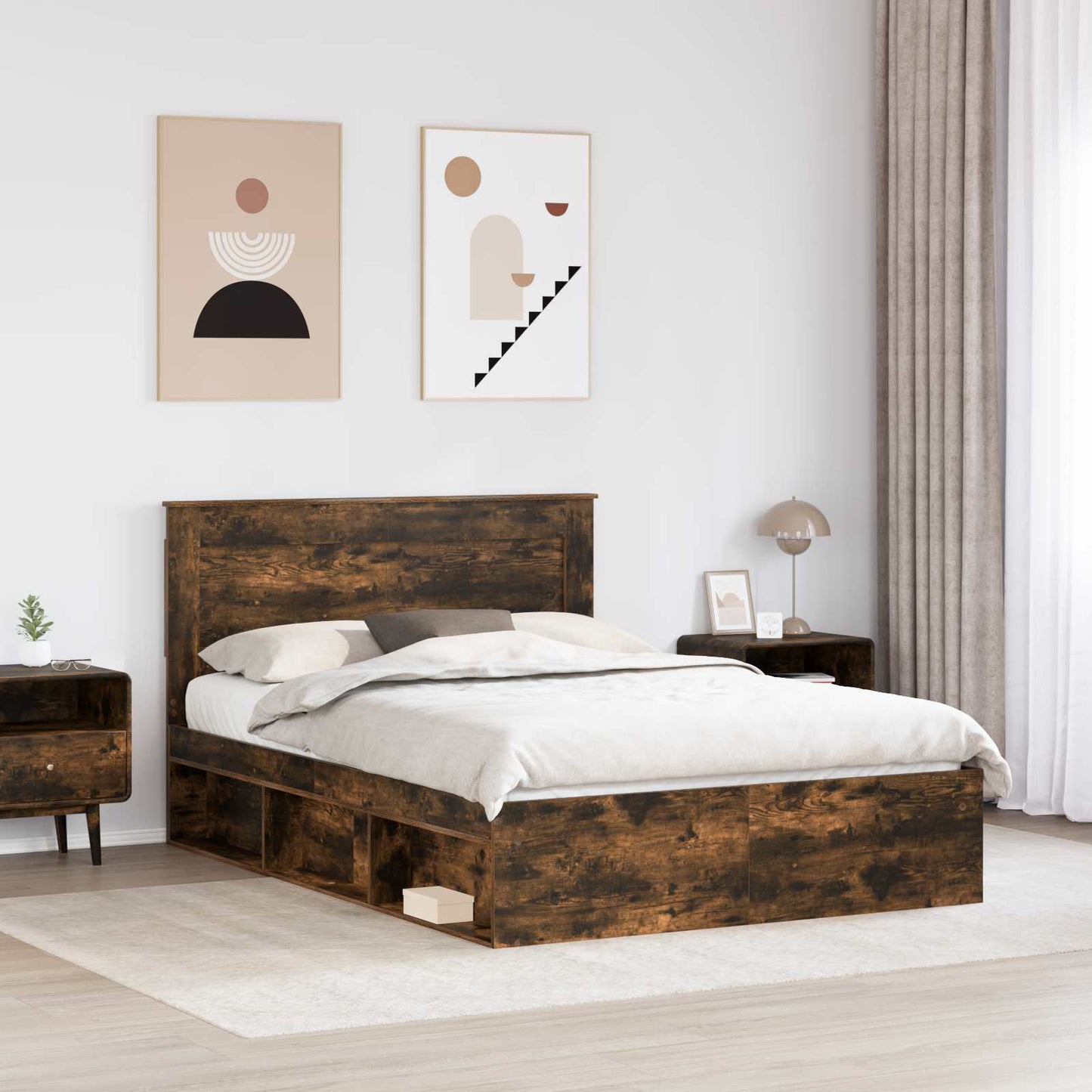 Bed Frame Smoked Oak 140 x 200 cm Solid Pine Wood