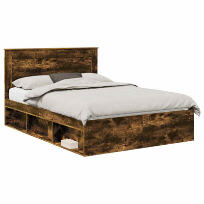 Bed Frame Smoked Oak 140 x 200 cm Solid Pine Wood