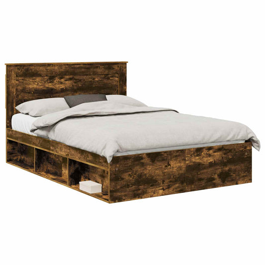 Bed Frame Smoked Oak 140 x 200 cm Solid Pine Wood