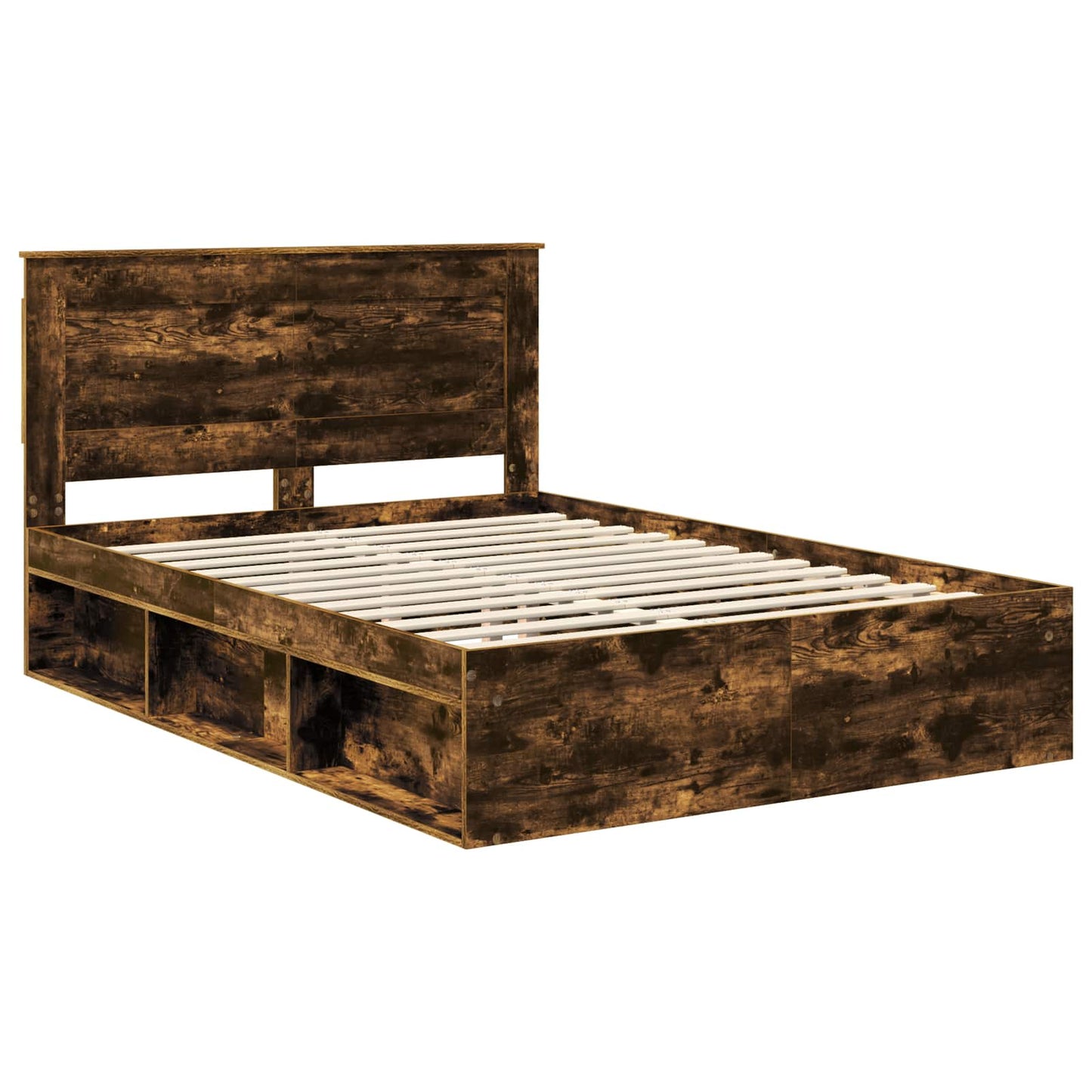 Bed Frame Smoked Oak 140 x 200 cm Solid Pine Wood