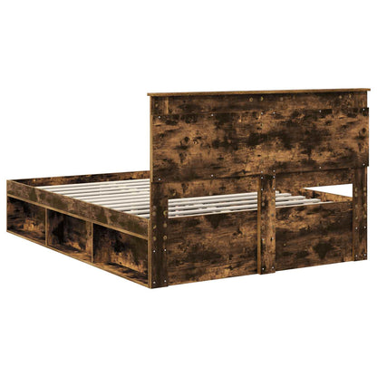 Bed Frame Smoked Oak 140 x 200 cm Solid Pine Wood