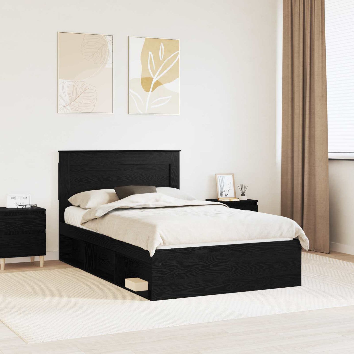 Bed Frame with Headboard Black 135 x 190 cm Solid Pine Wood