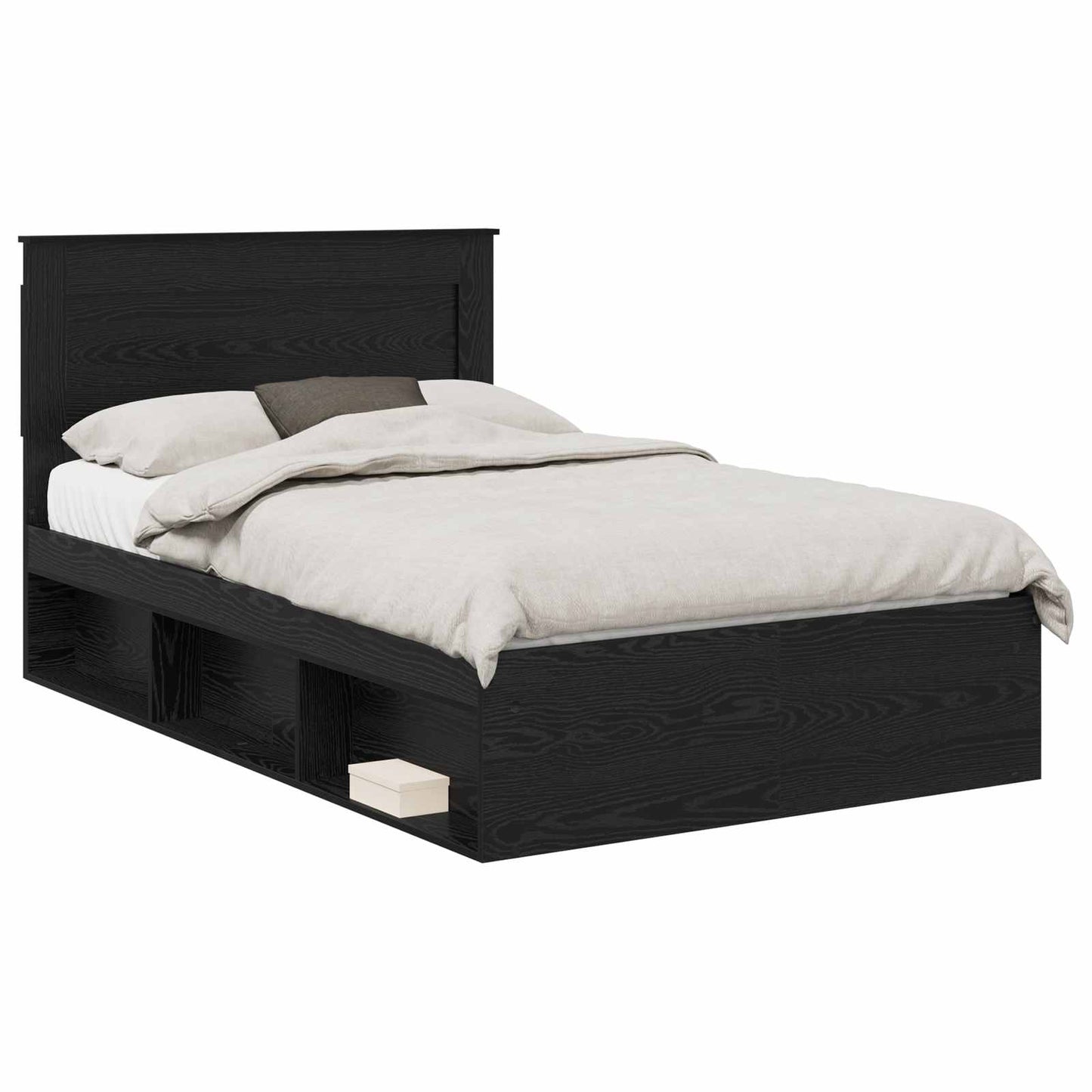 Bed Frame with Headboard Black 135 x 190 cm Solid Pine Wood